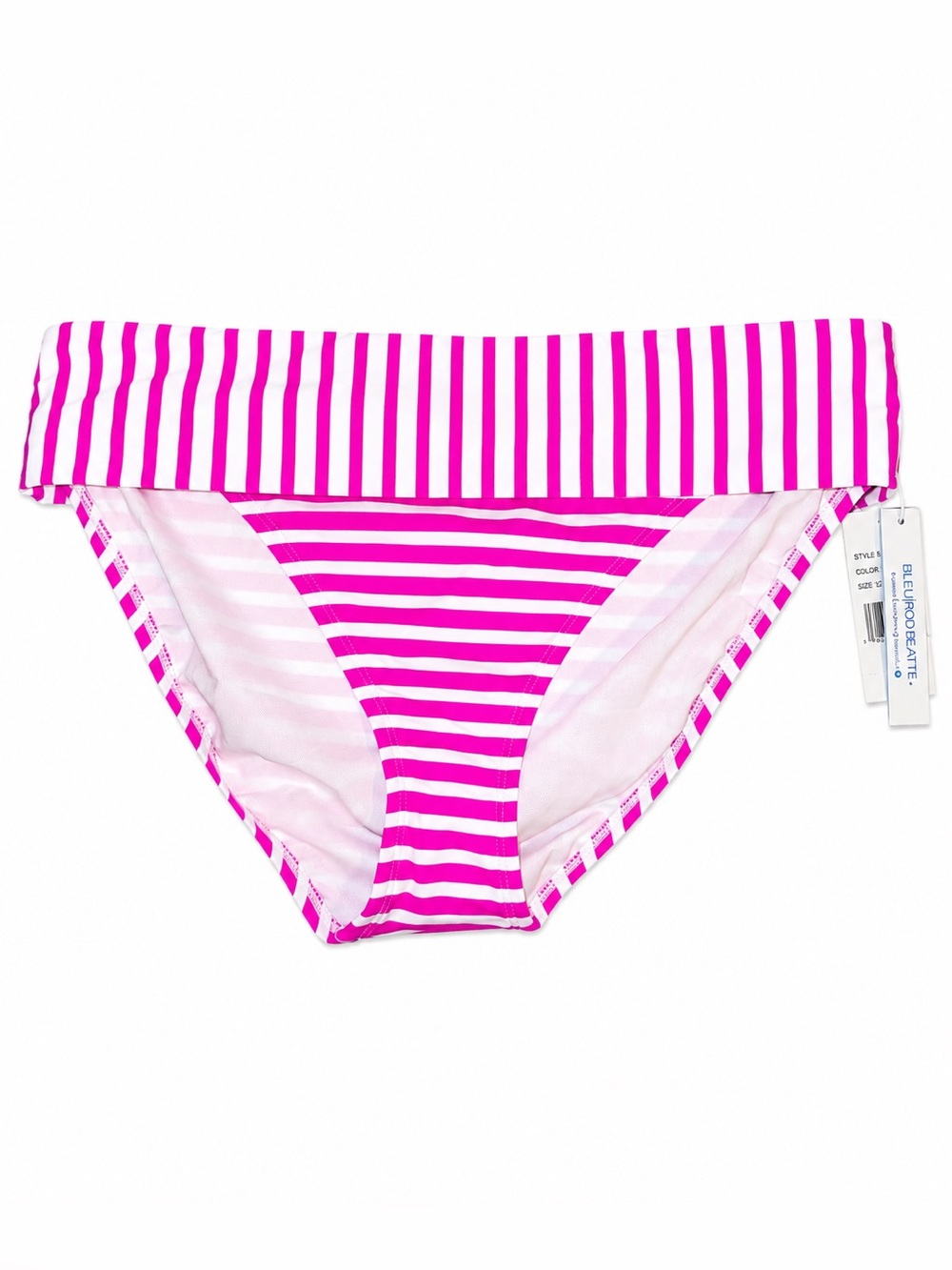 🆕 Bleu Rod Beattie Fold Over Bikini Bottom Pink White Stripe Dahlia Size 12